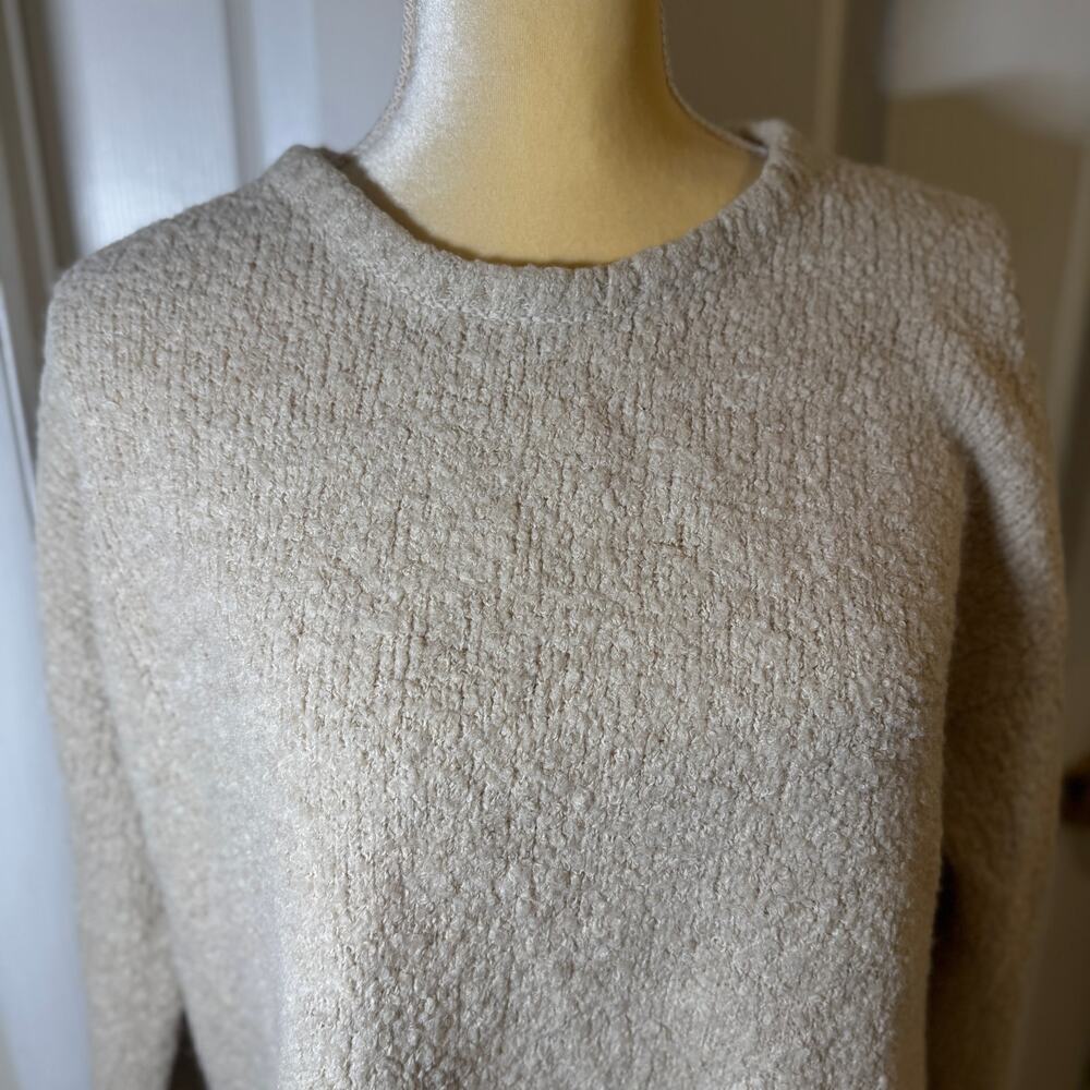 PureJill  Boucle Crew Neck Wool Blend Oatmeal Sweater Size Large - Picture 2 of 8